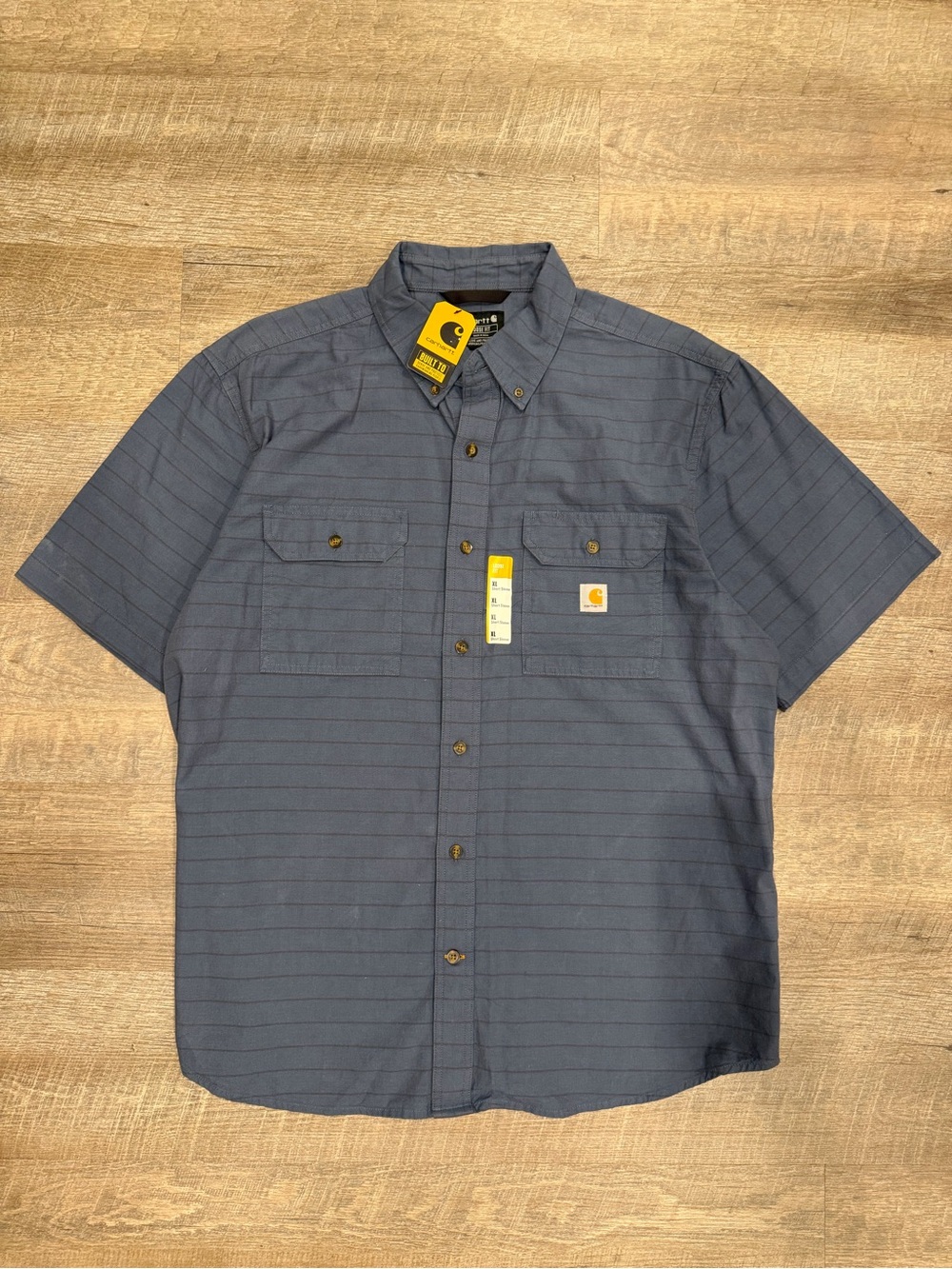 Carhartt Men’s XL Striped Short Sleeve Button Up Shirt Gray Workwear NWT